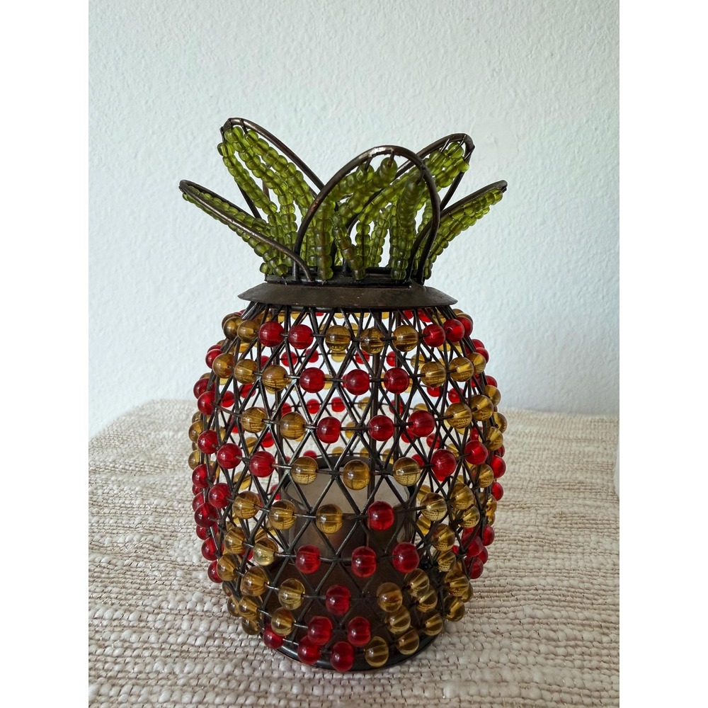 Beaded Pineapple Metal Tea Light Candleholder